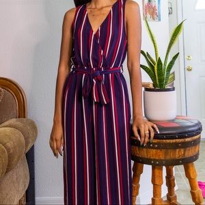 Burgundy stripped jumpsuit